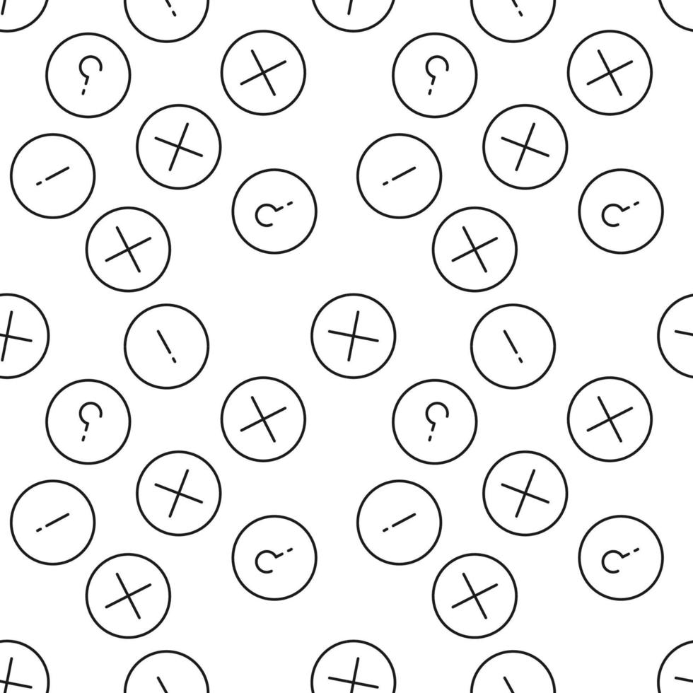 Seamless vector repeating pattern of plus, question and exclamation sign is made of line icons for polygraphy and websites