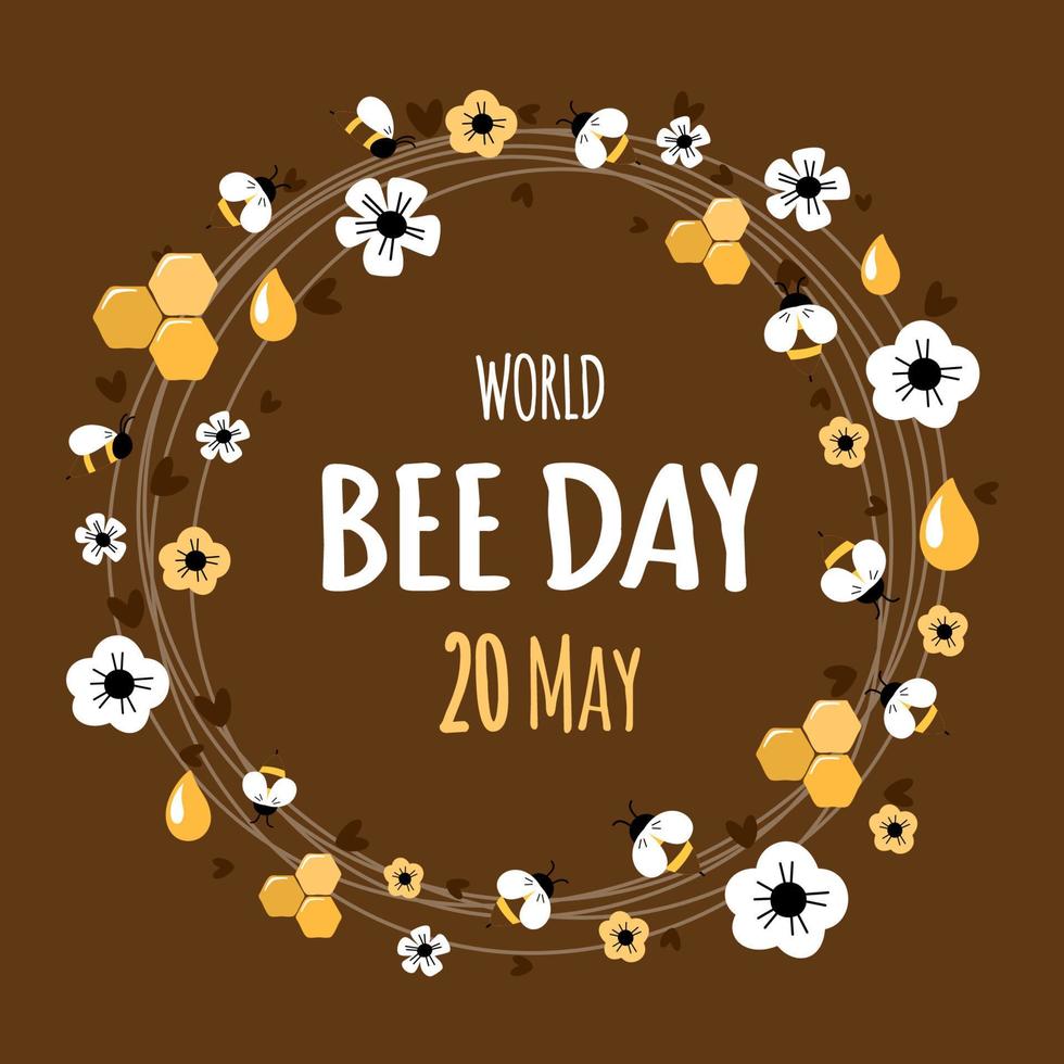 día mundial de las abejas, día internacional de las abejas. plantilla de ilustración vectorial para diseño de logotipo, pancarta, afiche, volante, pegatina, postal, etc. vector