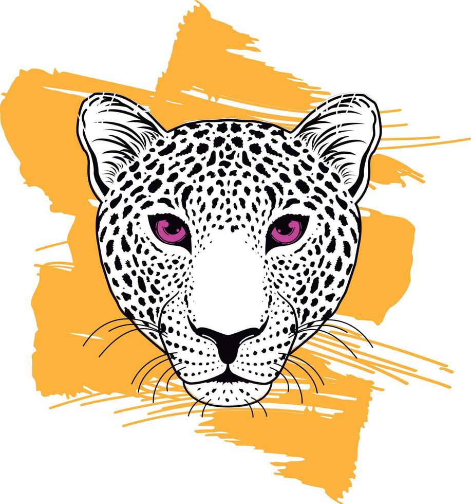t-shirt design of a leopard head with an orange brushstroke. Vector illustration for a safari.