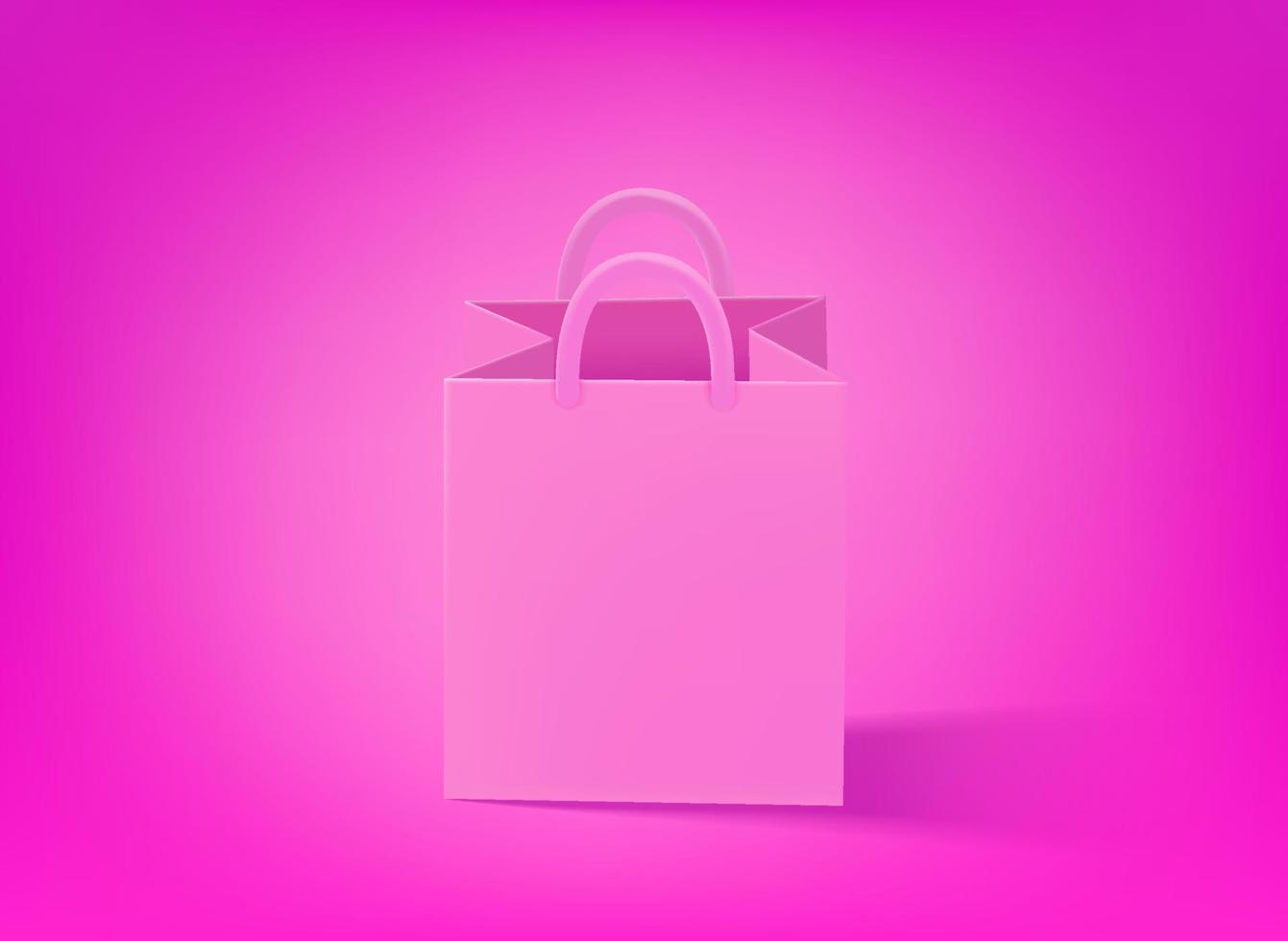 rosado compras bolso en Violeta antecedentes. 3d vector ilustración