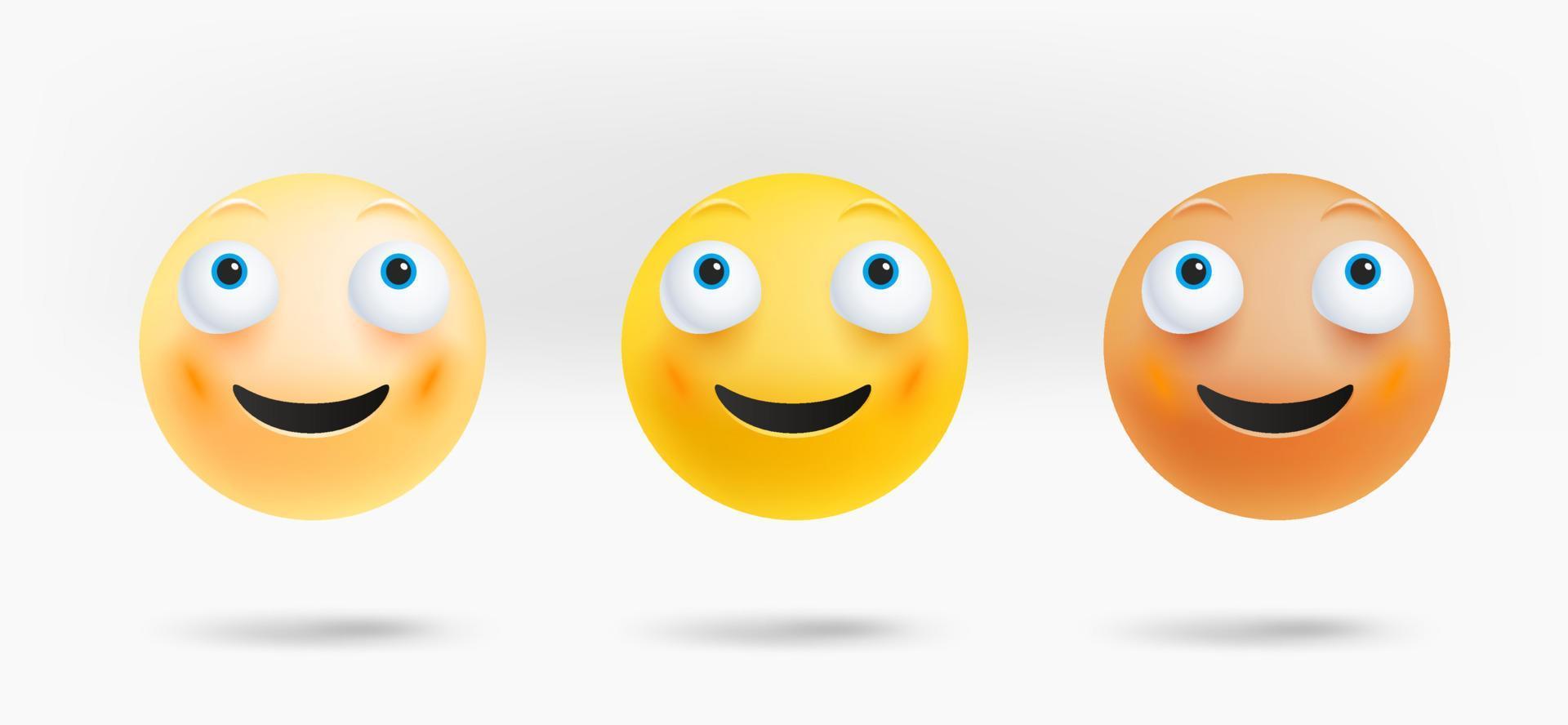Different facial emoticons set. Excited emotion. 3d vector isolated on white background