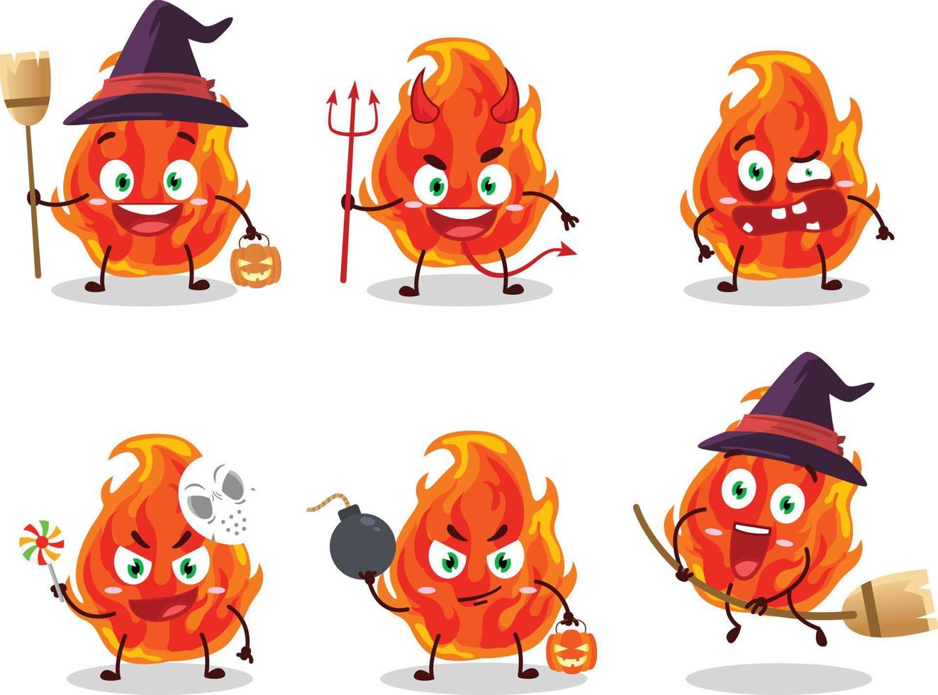 Víspera de Todos los Santos expresión emoticones con dibujos animados personaje de fuego vector