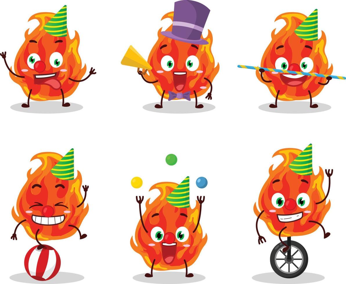 Cartoon character of fire with various circus shows vector