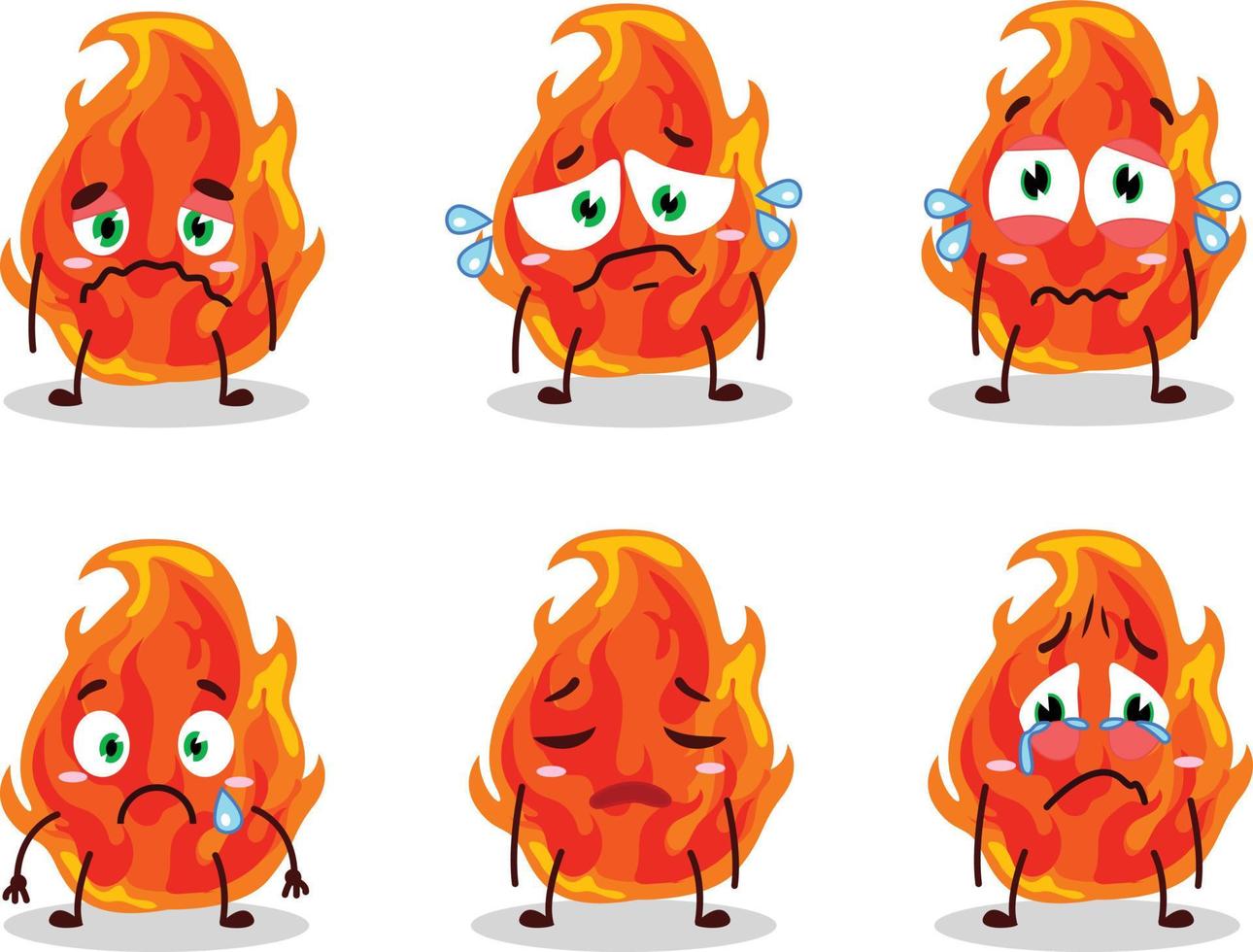 fuego dibujos animados con personaje con triste expresión vector