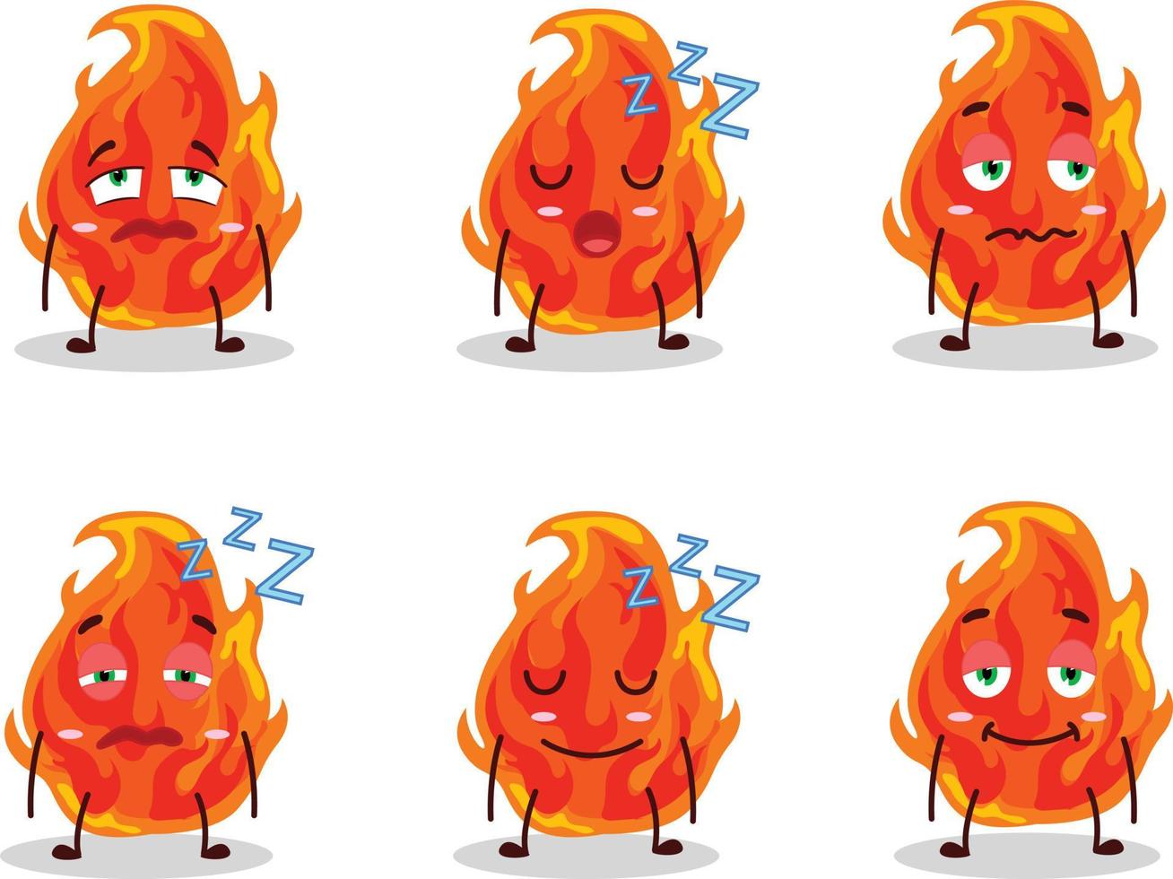 Cartoon character of fire with sleepy expression vector