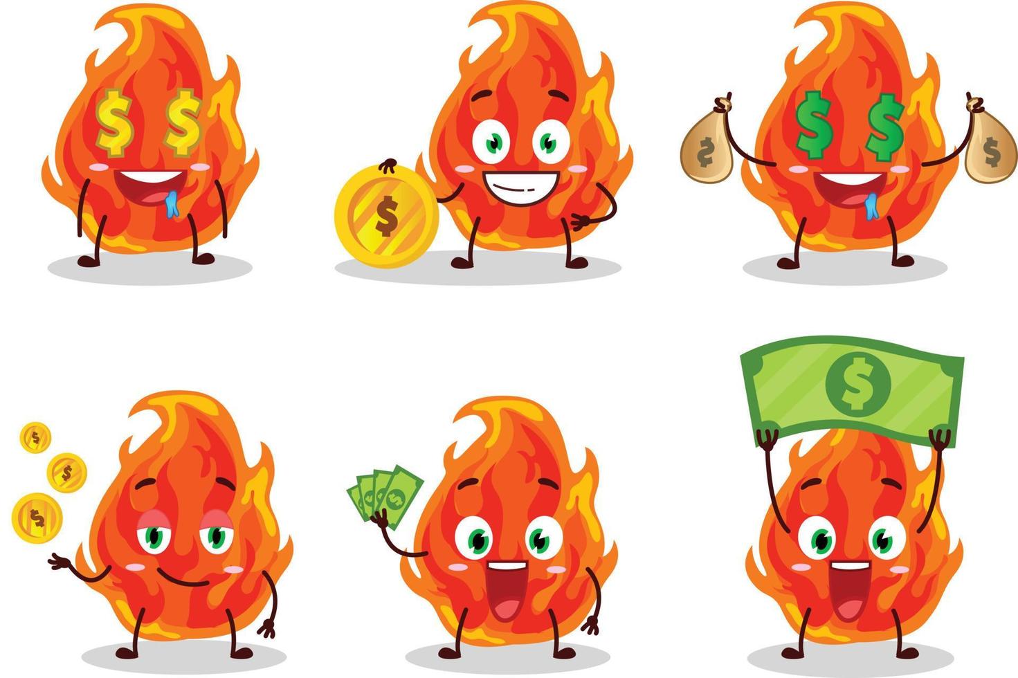 fuego dibujos animados personaje con linda emoticon traer dinero vector