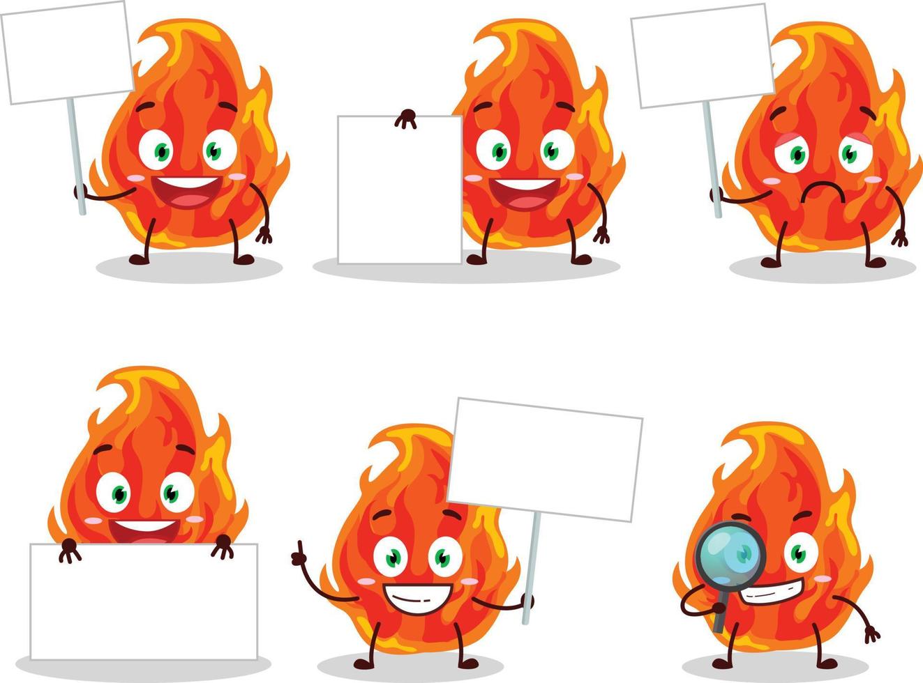 Fire cartoon in character bring information board vector