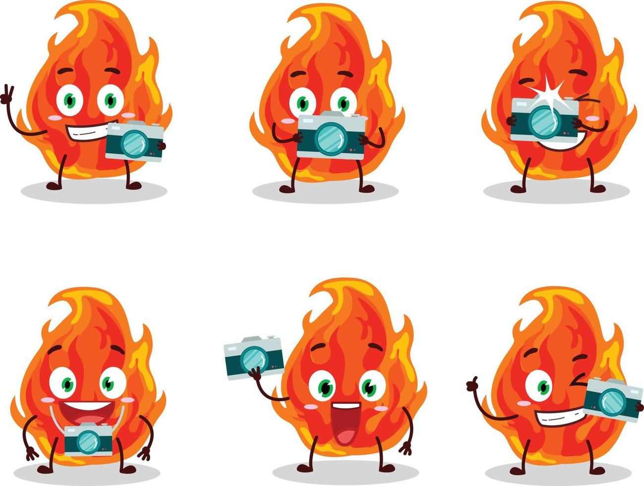 fotógrafo profesión emoticon con fuego dibujos animados personaje vector