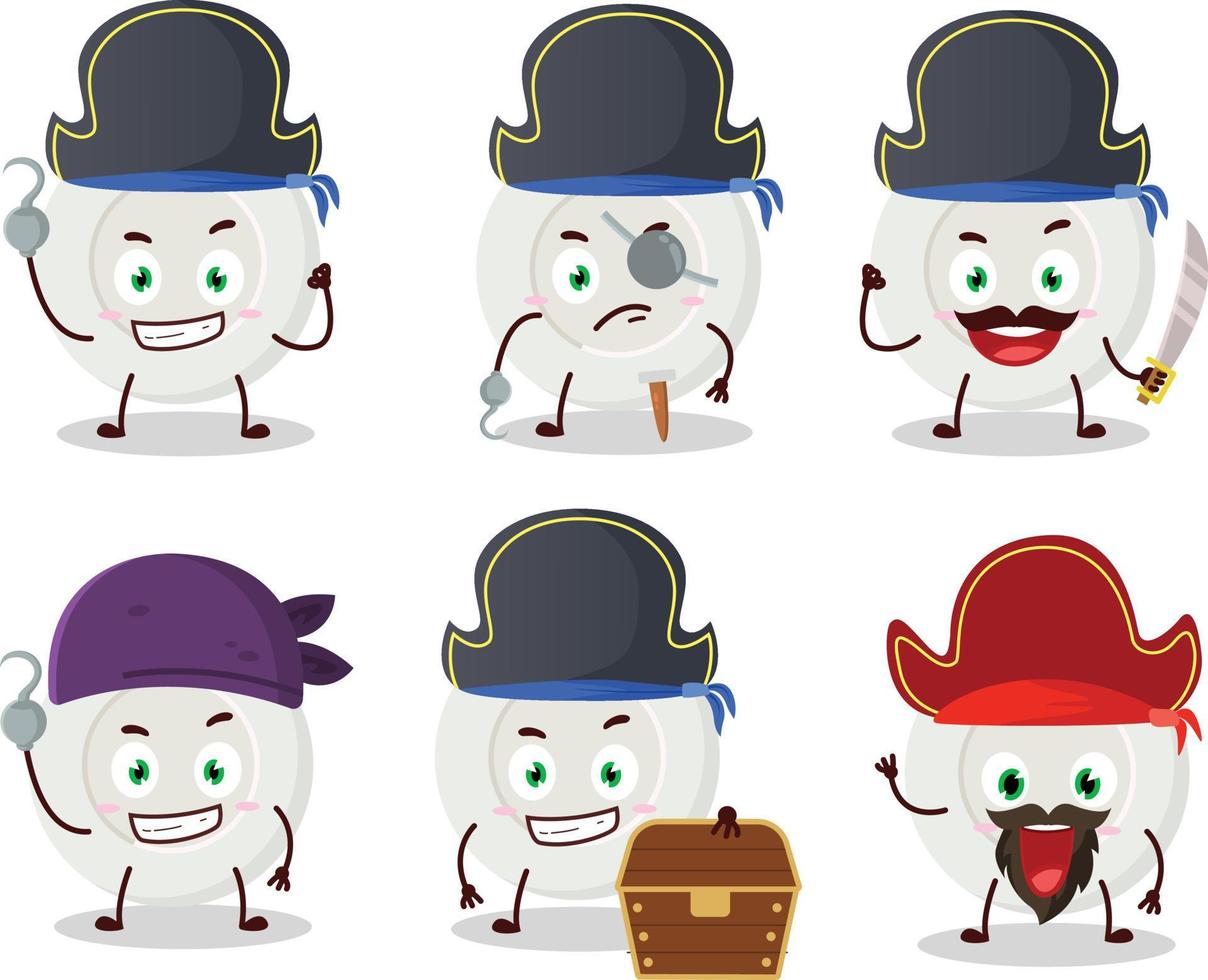 Cartoon character of plate angry expression with various pirates emoticons vector