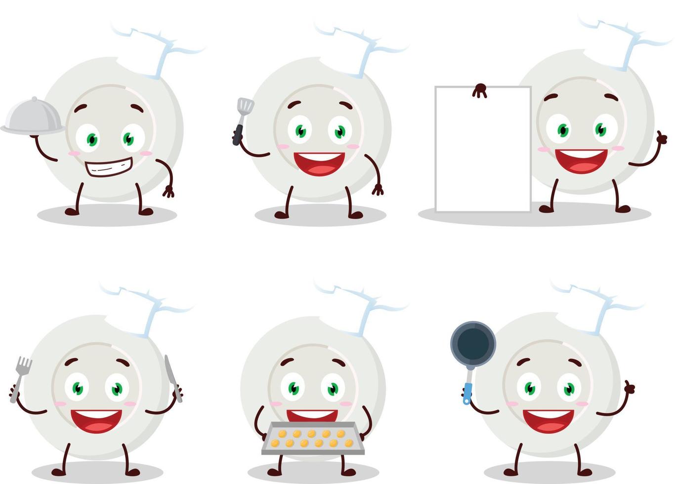 Cartoon character of plate angry expression with various chef emoticons vector