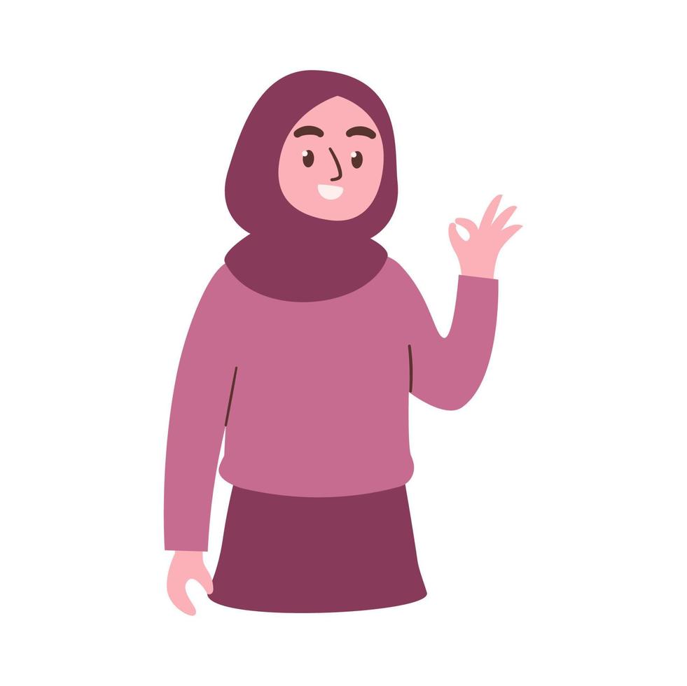 Happy muslim Woman With ok sign vector