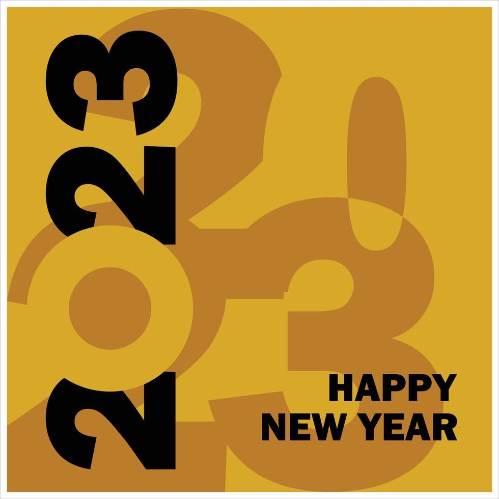 contento nuevo año 2023 tarjeta en vector formato. contento nuevo año deseos escrito en negro y oro tinta en dorado marrón antecedentes. adecuado para utilizar en nuevo años celebracion diseños