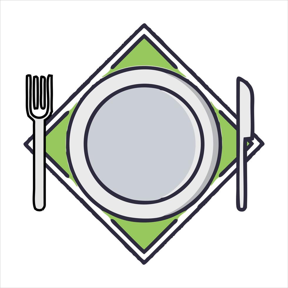 dish and cutlery icon over white background. vector illustration. Food or restaurant symbol. Suitable as a restaurant marker in rest areas or other public places