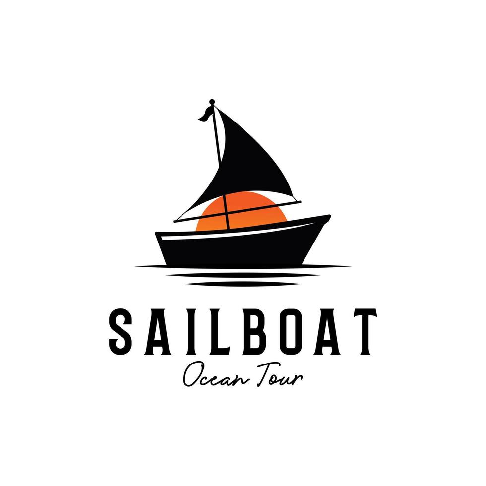 Ocean tour Sailboat silhouette logo design white backgrounds isolated, sailboat vector sign symbol