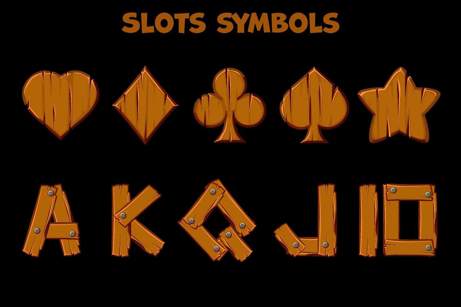 Set of isolated wooden slots symbols, Vectot casino icons vector