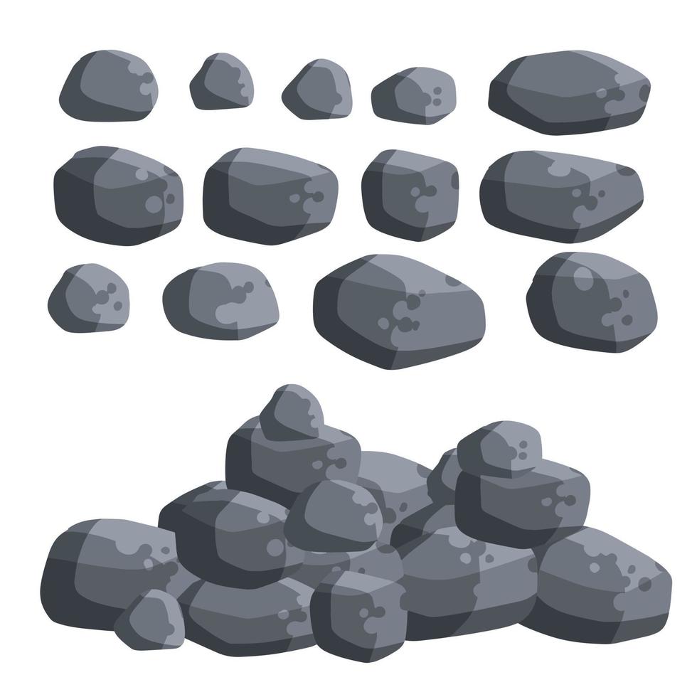 Stack of flat stone rock set. Different grey boulders. Pile of broken debris. Nature decoration. vector