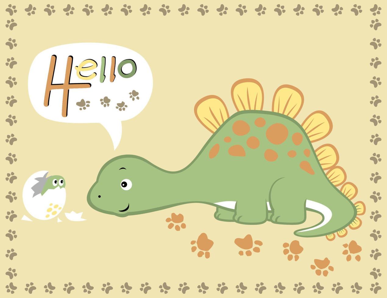 gracioso dinosaurio con sus bebé en huella marco borde, vector dibujos animados ilustración