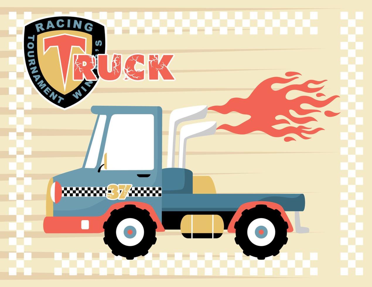 vector cartoon illustration of racing truck with flames