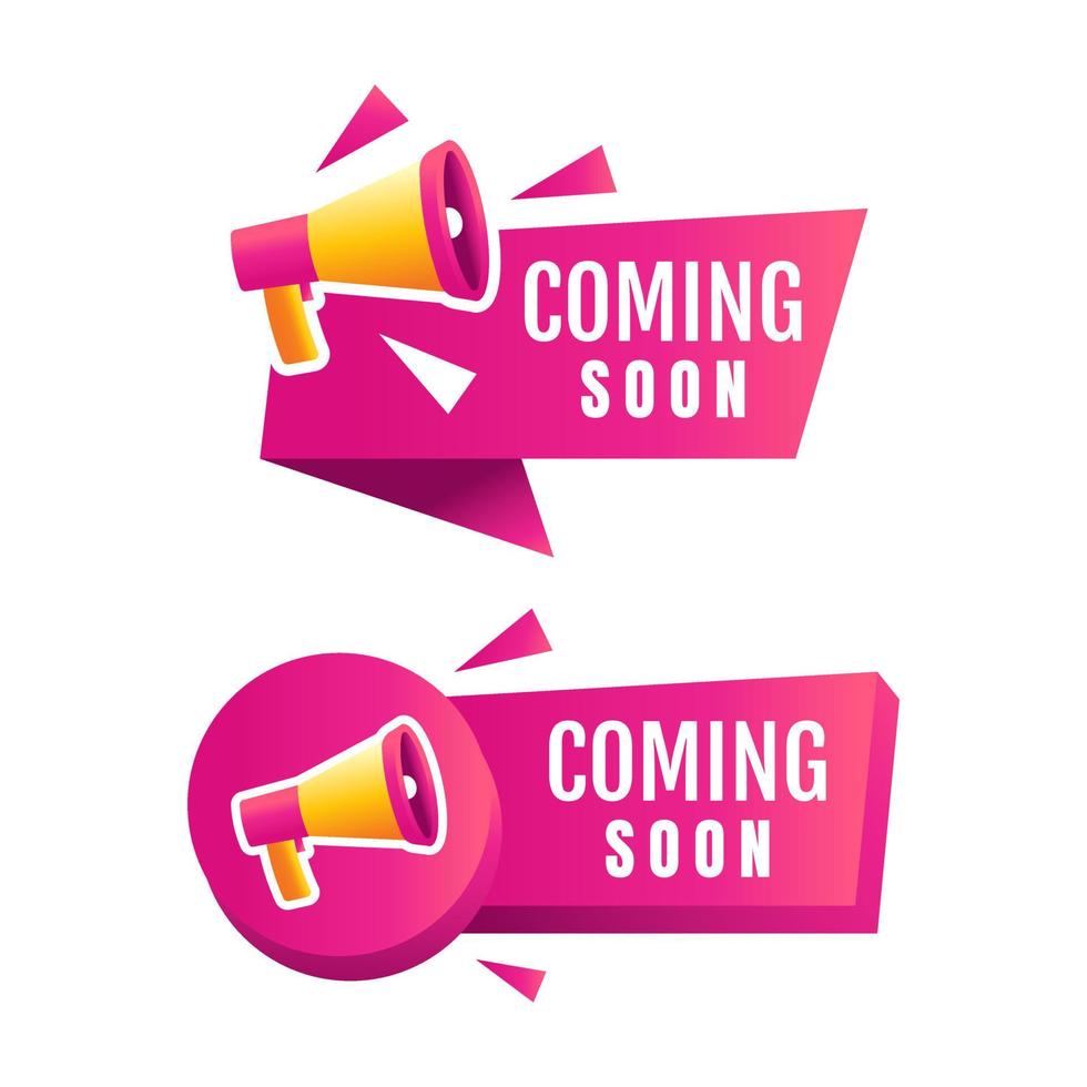 Megaphone label set with text coming soon. - Vector. vector