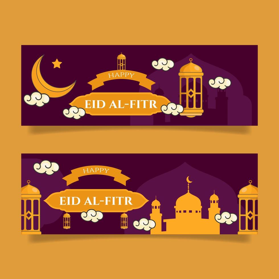Flat eid al-fitr horizontal banners. - Vector. vector