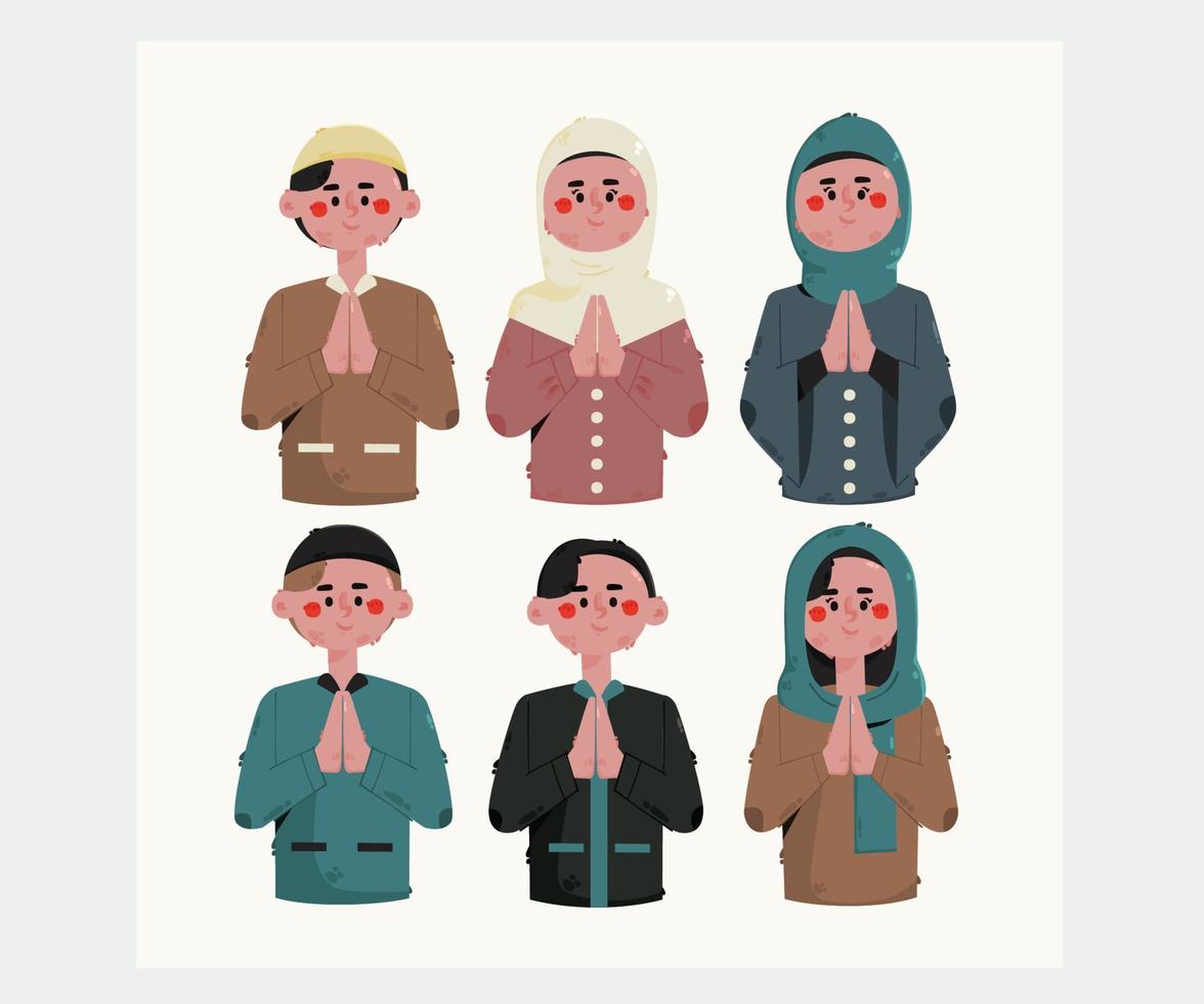 eid Mubarak musulmán personas caracteres vector