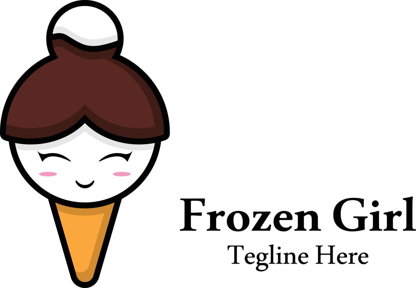 Delicious frozen ice cream girl logo design template, ice cream and girl head vector