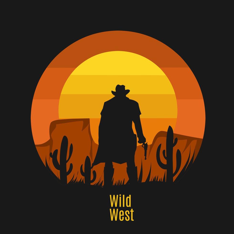 illustration vector of cowboy in sunset perfect for print,etc.