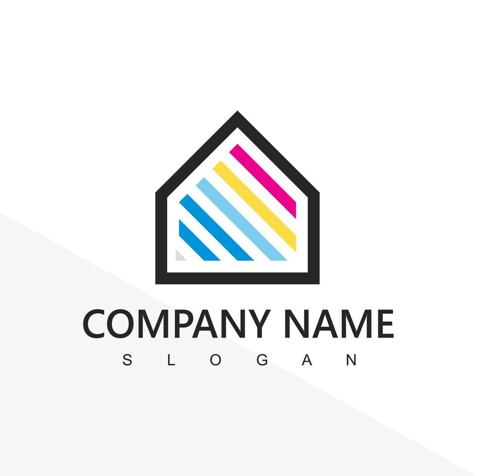 logotipo colorido de la casa para agencia inmobiliaria o empresa de pintura de casas vector