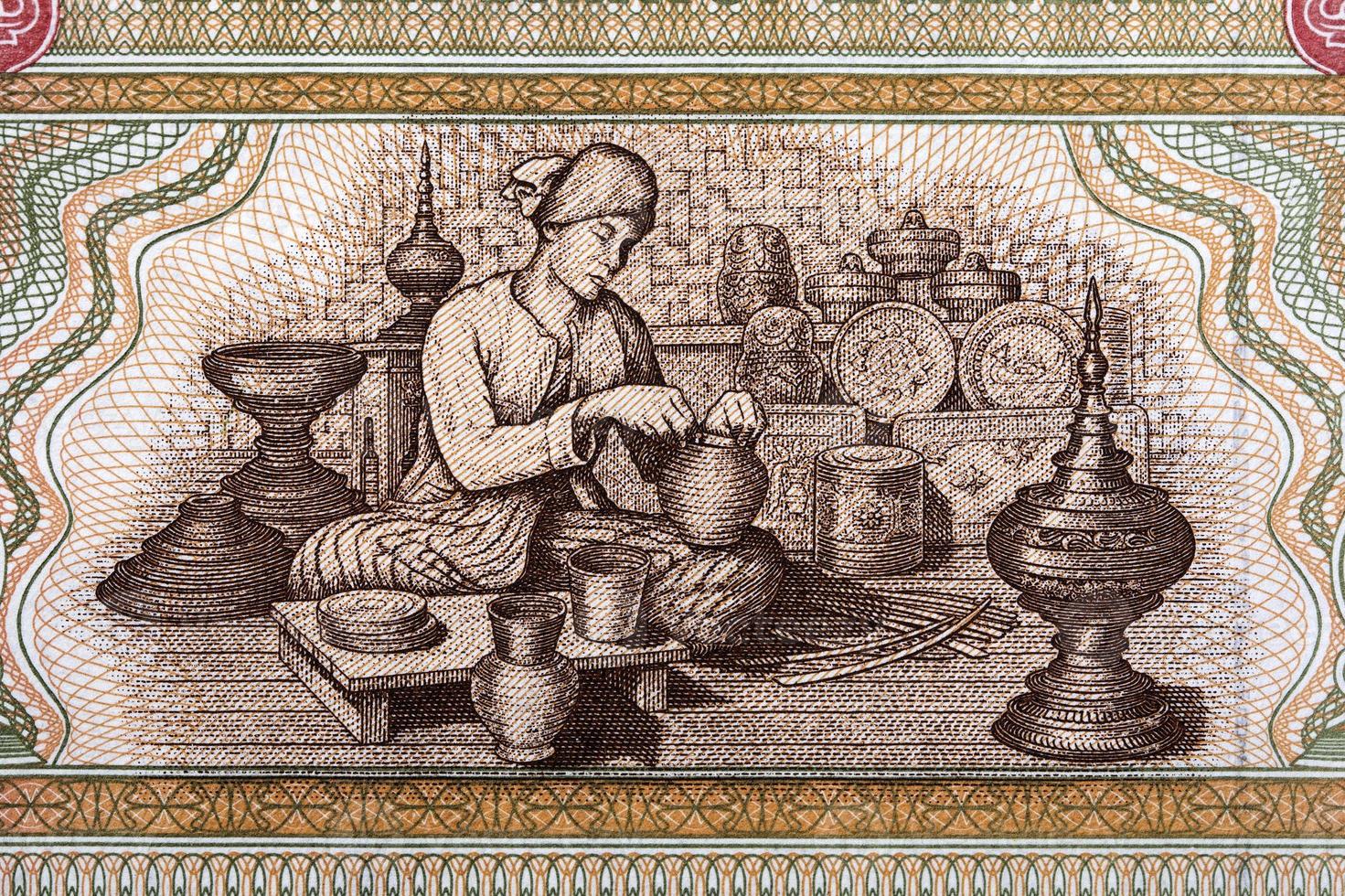 Lacquerware artisan from Myanmar money photo