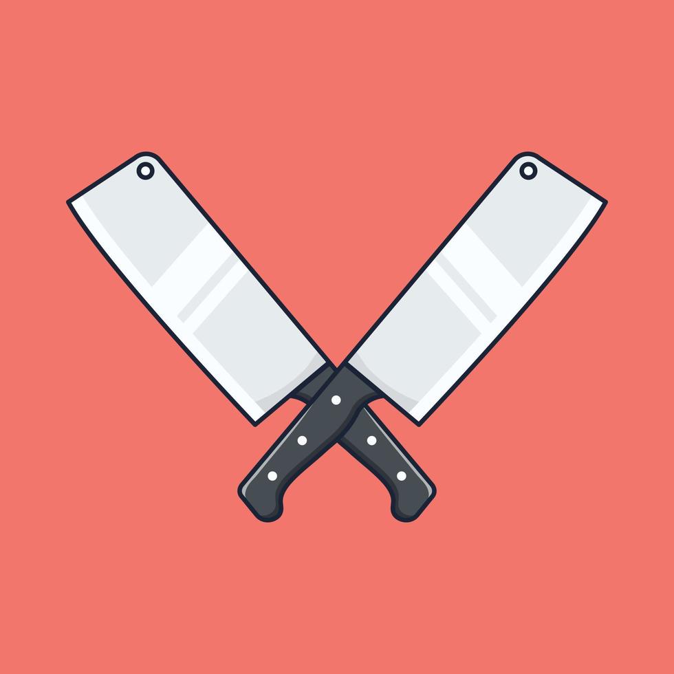 doble cocina cuchillo dibujos animados icono vector ilustración. adecuado para comida icono concepto vector aislado en rojo antecedentes