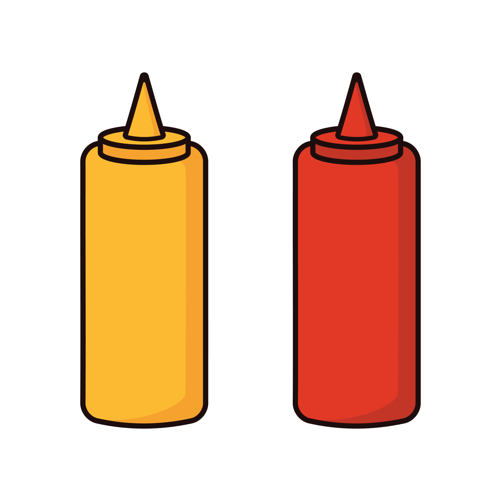 Ketchup and mustard squeeze bottle cartoon icon vector illustration