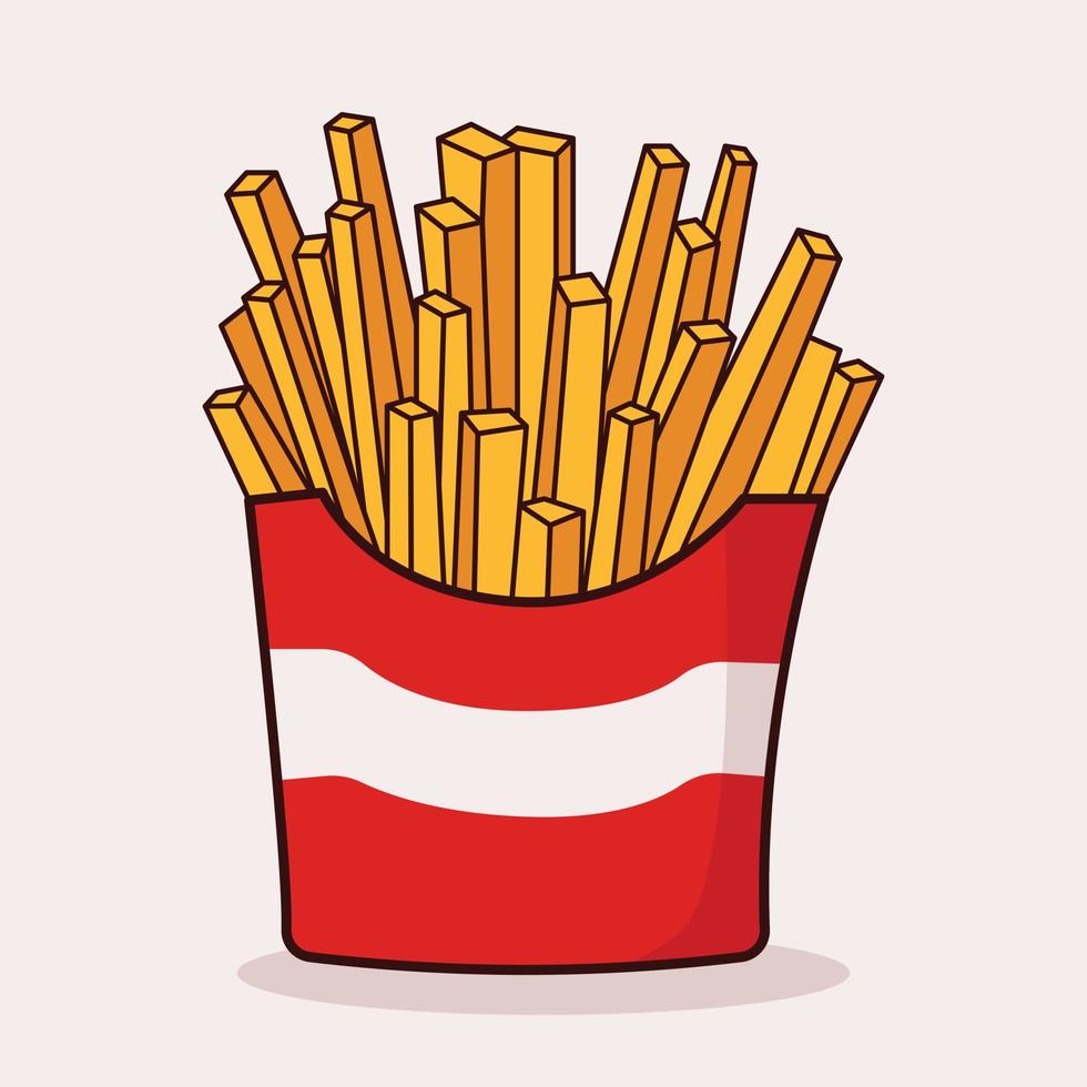 French fries cartoon icon vector illustration. French fries in a paper red pack. Fried potatoes. Food icon concept illustration, suitable for icon, logo, sticker, clipart