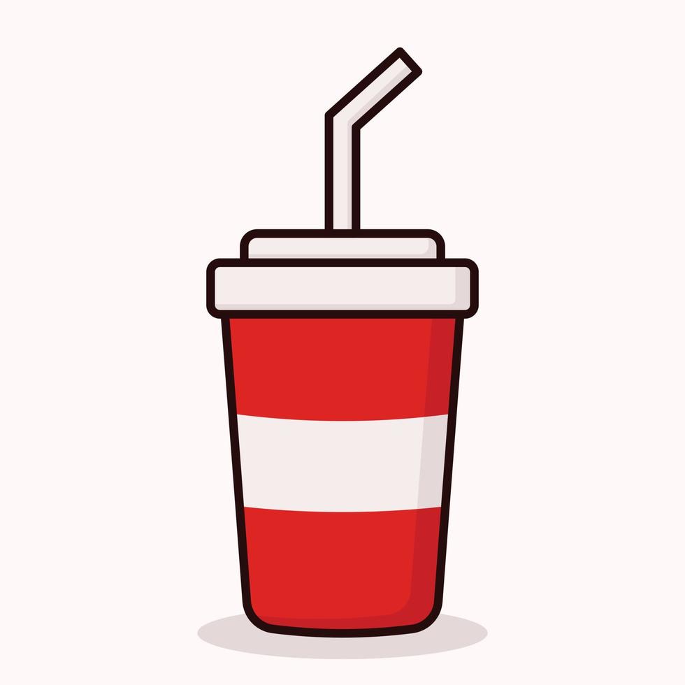 Soda paper cup cartoon icon vector. Disposable paper cup with soda and straw. Food icon concept illustration, suitable for icon, logo, sticker, clipart vector