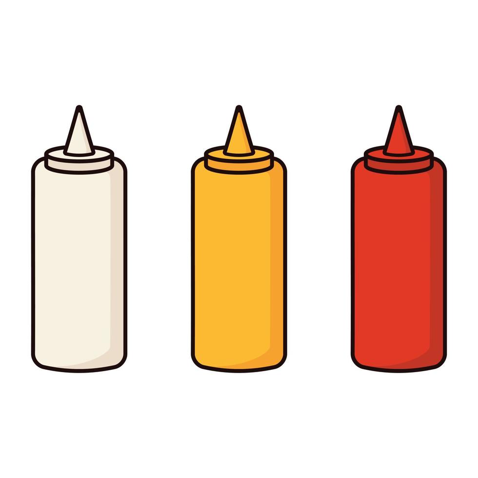 salsa de tomate y mostaza y mayonesa exprimir botella dibujos animados icono vector ilustración. comida icono concepto ilustración