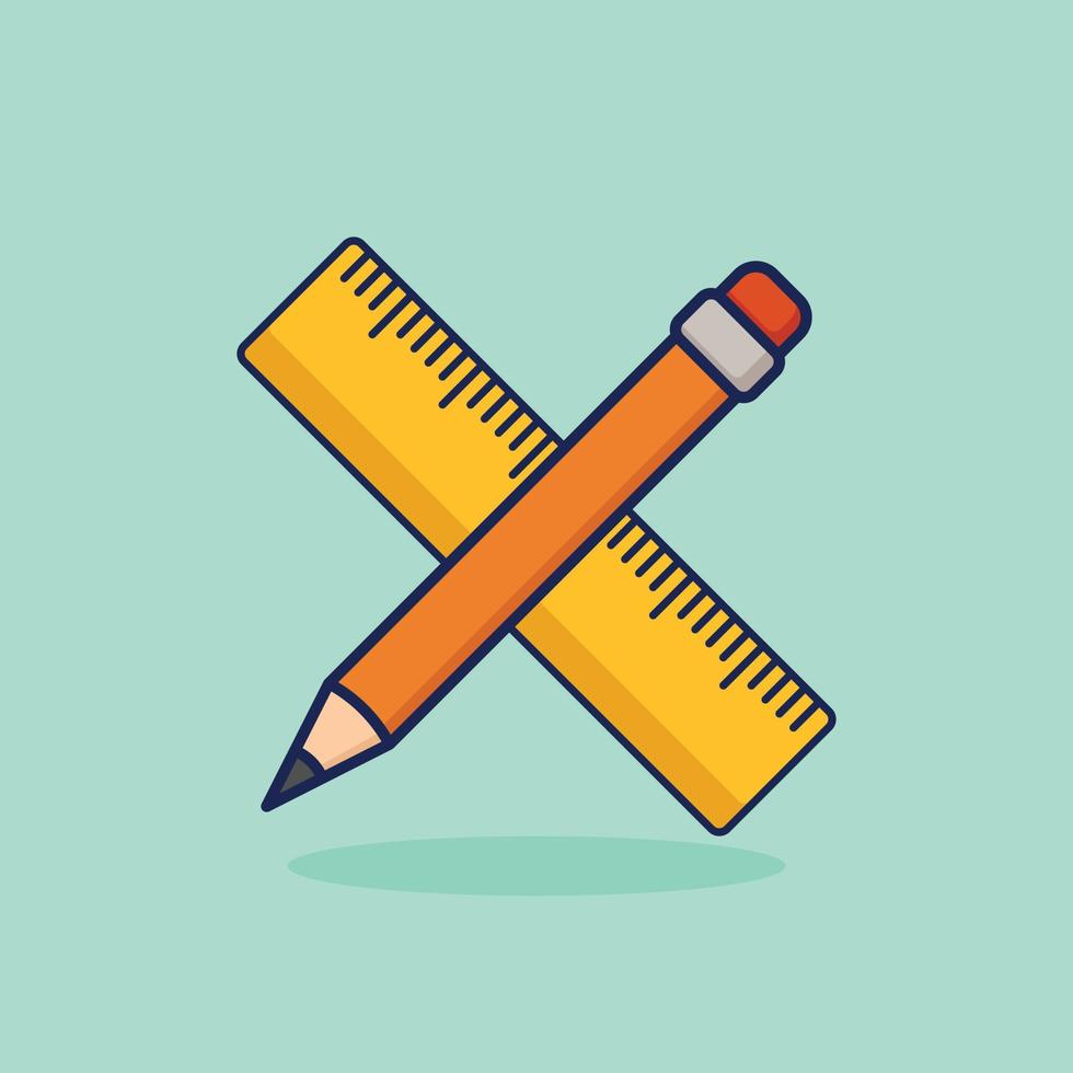 Cute pencil and ruler cartoon icon vector illustration. Education icon concept illustration