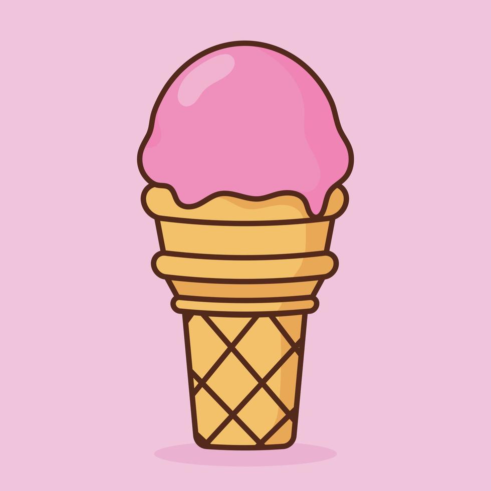 Cute melting ice cream scoop cartoon icon vector. Desserts and Sweet Foods Flat Design icon concept. Vector flat outline icon