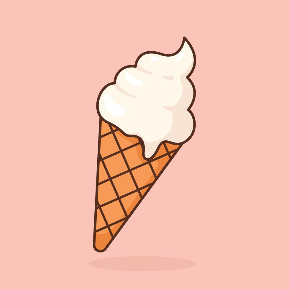 Cute vanilla ice cream cartoon icon vector illustration. Desserts and Sweet Foods Flat Design icon concept. Vector flat outline icon