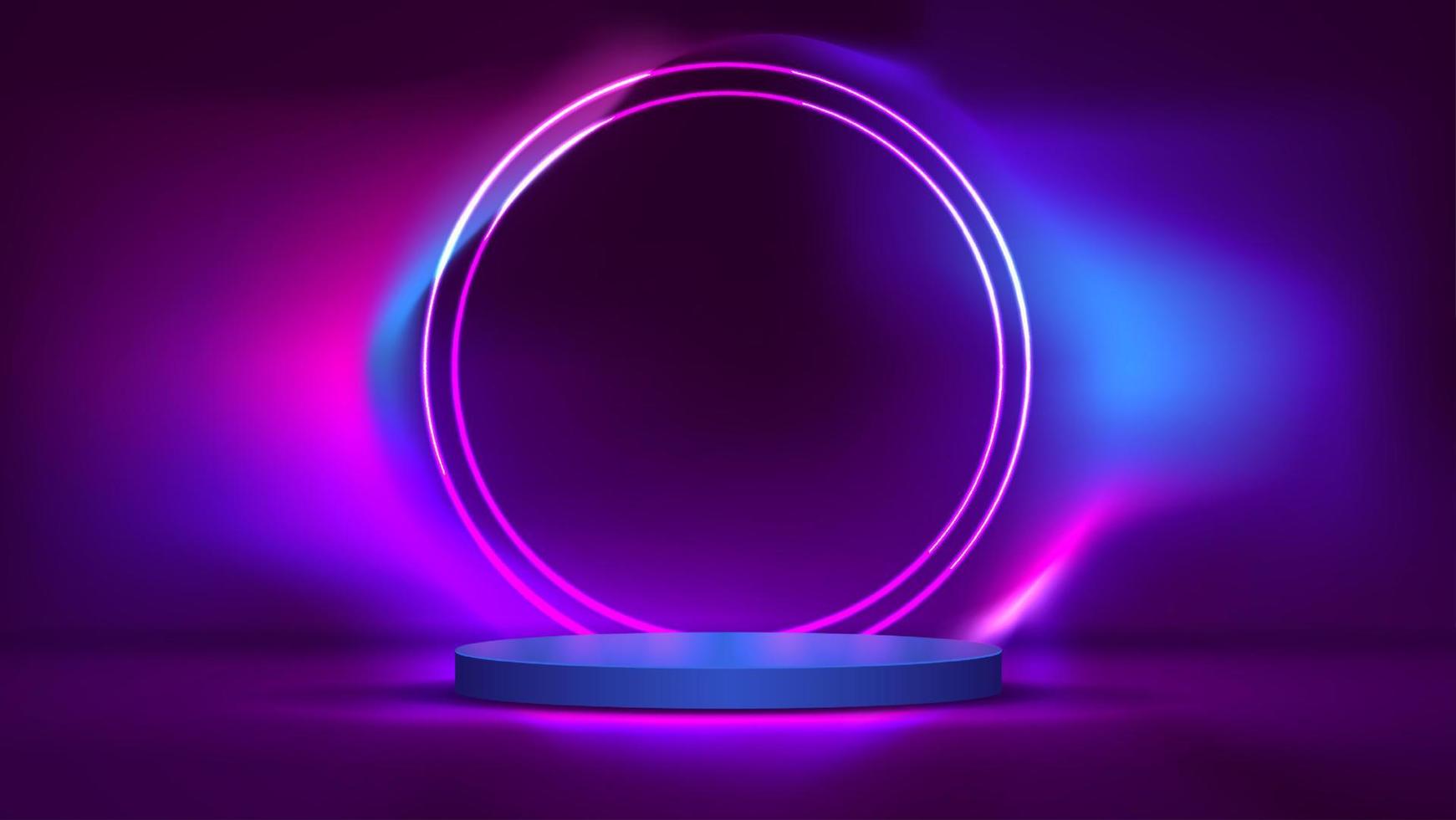 Podium or stand with line gradient neon in Sci-fi. abstract scene with pink and blue neon frame. vector rendering product display. futuristic minimal scene. vector design.