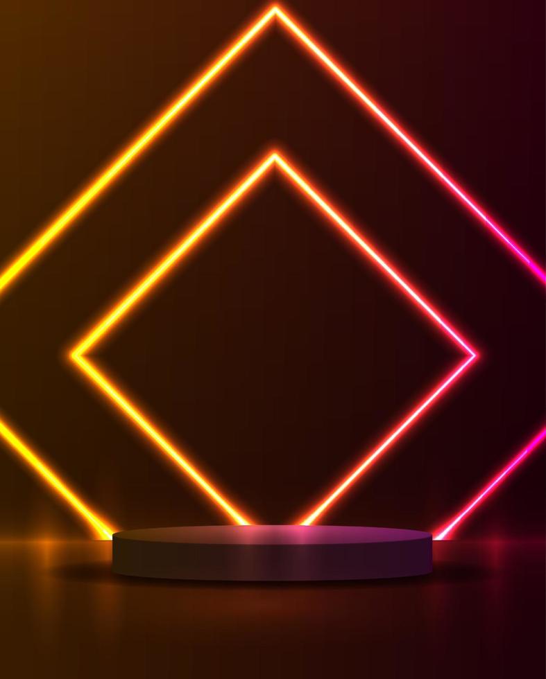 Podium or stand with line gradient neon in Sci-fi. abstract scene with pink and blue neon frame. vector rendering product display. futuristic minimal scene. vector design.