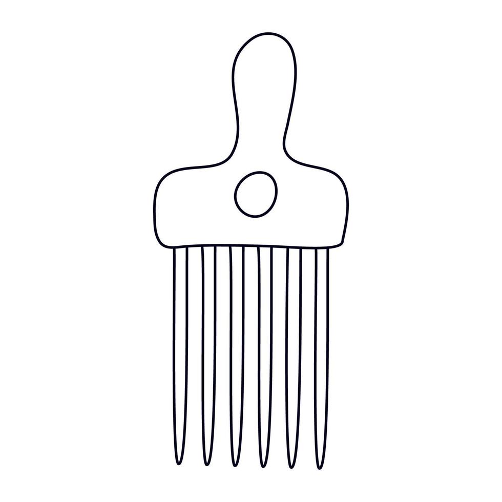 Flat comb hair fork in doodle style. Isolated outline. Hand drawn vector illustration in black ink on white background.