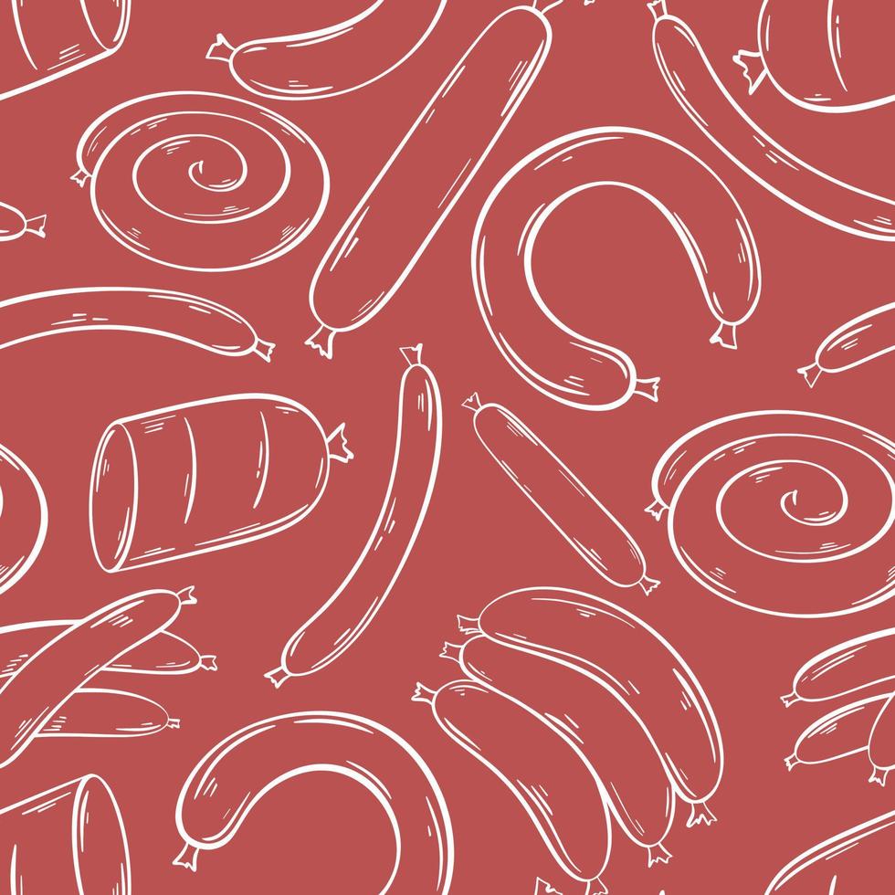 Grilled sausages sketch seamless pattern vector