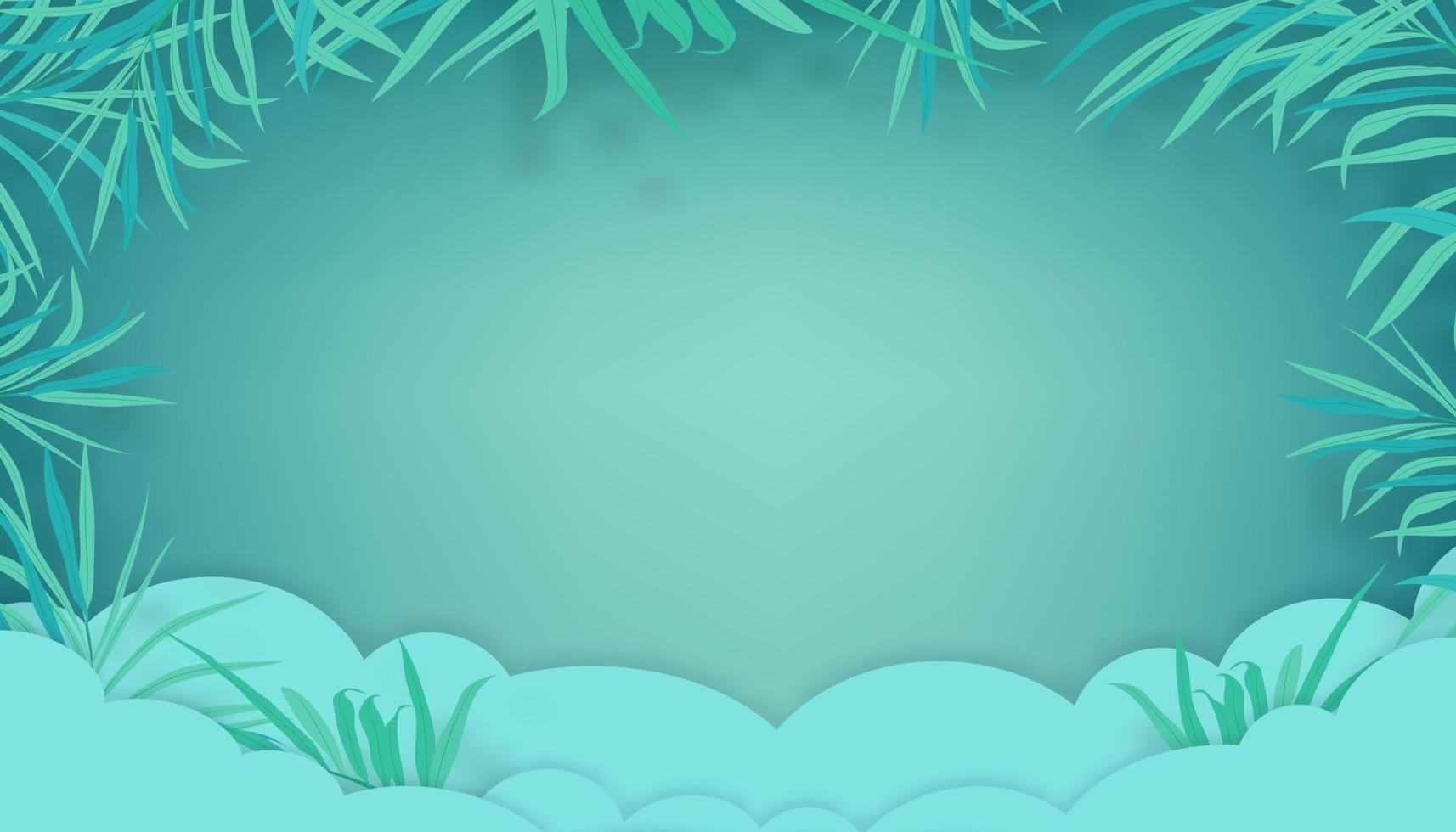 verano fondo plano laico escena Coco palma salir en verde azul fondo, papel cortar tropical playa con Copiar espacio.superior ver horizonte mar playa ola con ramas hoja para verano vacaciones,viajes,venta vector
