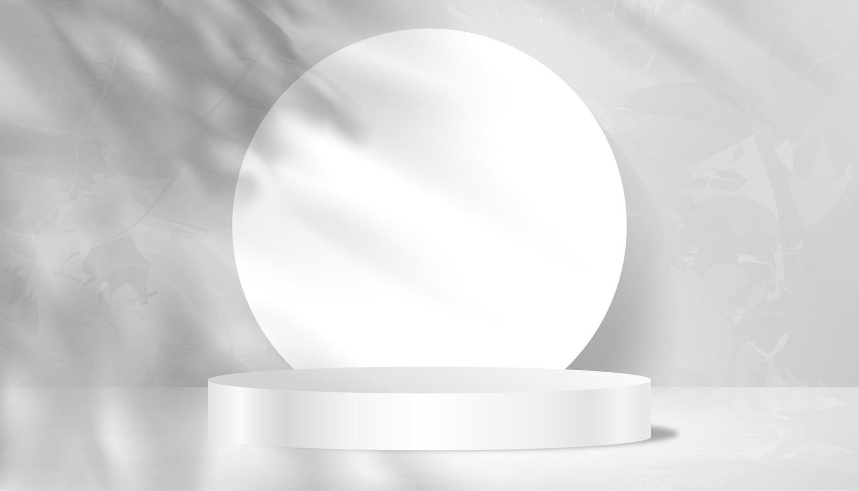 3D White podium for whitening beauty skincare products display backdrop with natural shadow leaves on cement wall,Empty Studio templates with Sunlight and foliages leaf shadow on marble floor vector