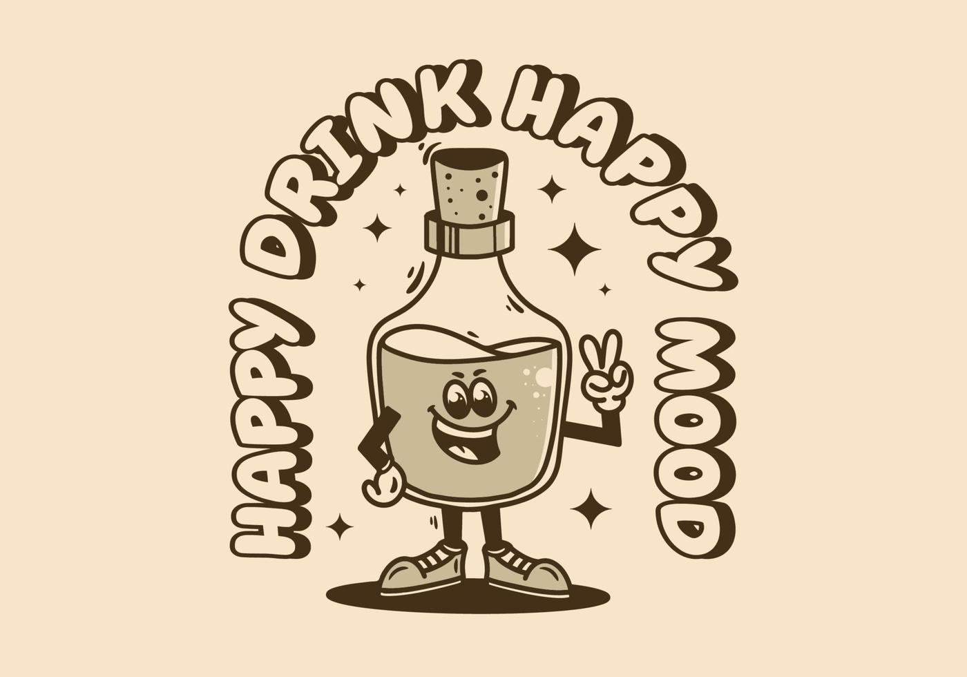 Mascot character of a standing alcohol bottle with hands forming a peace symbol vector