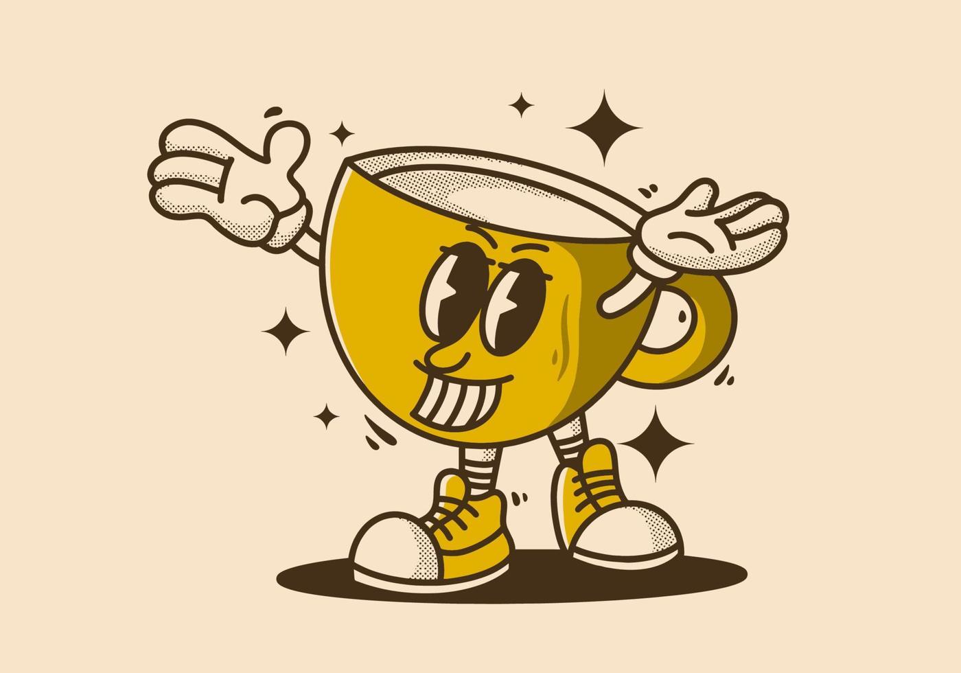 Coffee cup mascot character design in vintage color vector