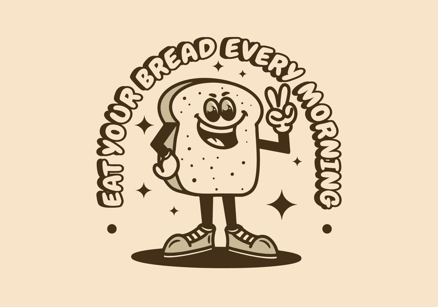 Mascot character of a standing white bread with hands forming a peace symbol vector