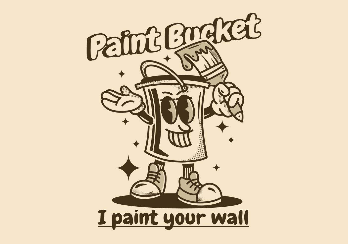 Paint bucket mascot character design in vintage color vector