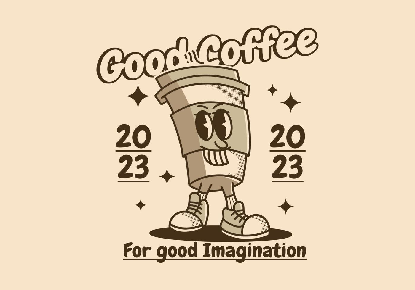 cardboard coffee cups mascot character design in vintage color vector