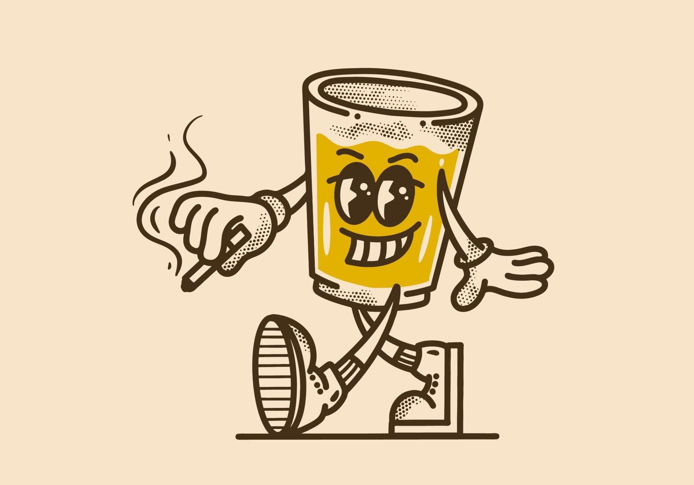 Vintage mascot character of walking glass vector