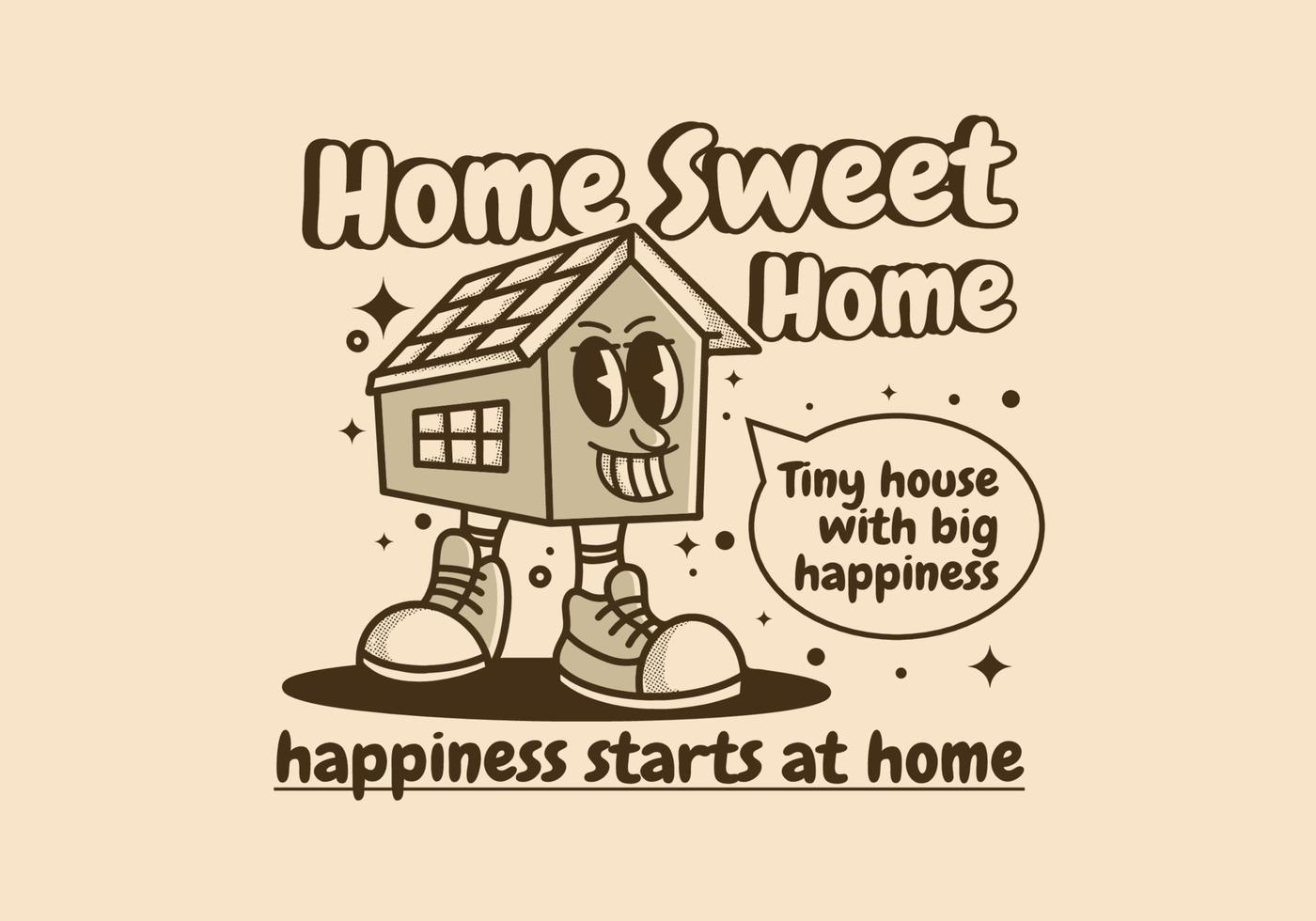 Little house mascot character design in vintage color vector